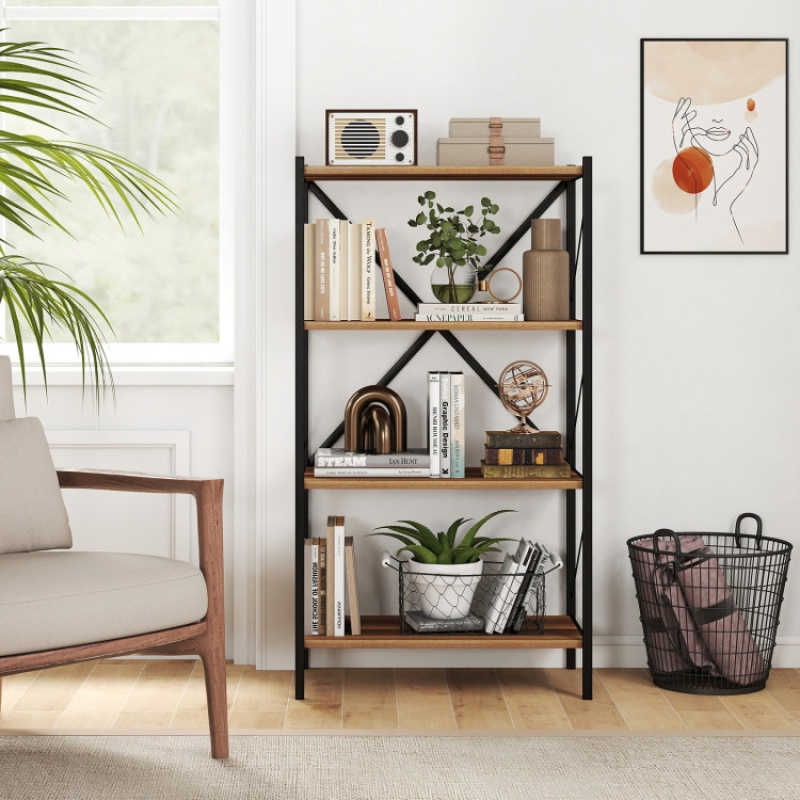 4-Tier Bookshelf With Heavy-Duty Metal Frame-Walnut