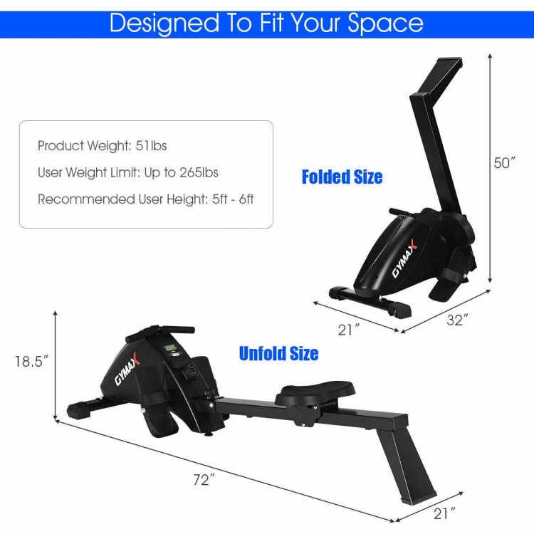 Foldable Magnetic Quiet Operated Fitness Rowing Machine With 10 Level Adjustable Resistance