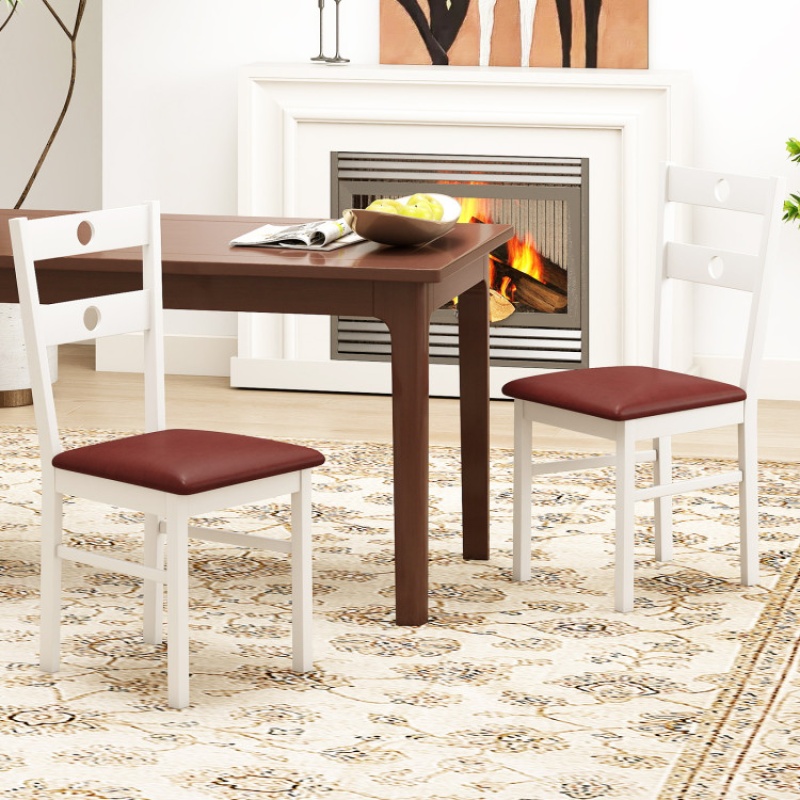Wooden Dining Chairs Set of 2 with Hollowed Backrest - White