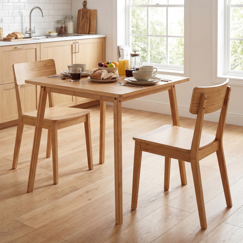 27.5 Inch Square Bamboo Dining Table for 2-4 People
