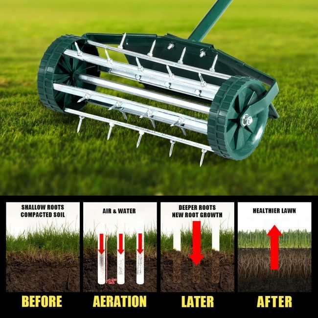 18 Inch Rolling Lawn Aerator With Fender For Garden
