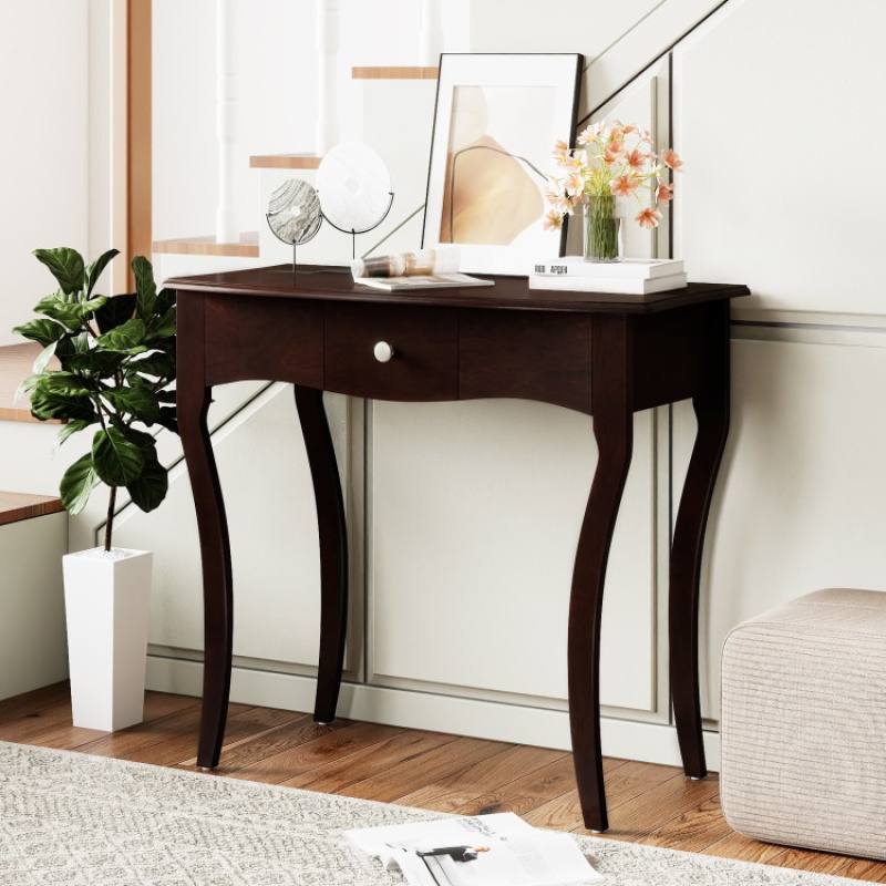 Console Table With Drawer and Solid Wood Frame