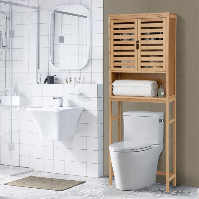 Bamboo Over The Toilet Storage Bathroom With Adjustable Shelf