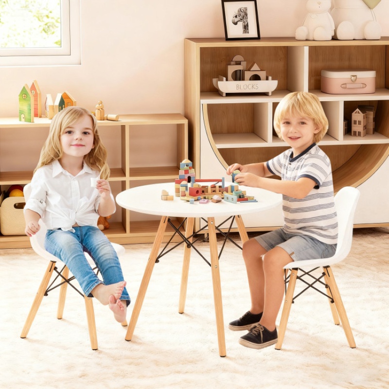 Kid's Modern Dining Table Set With 2 Armless Chairs