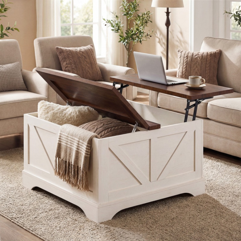 31.5 Inch Square Coffee Table With Lifting Tabletop And Hidden Compartment-Rustic Brown