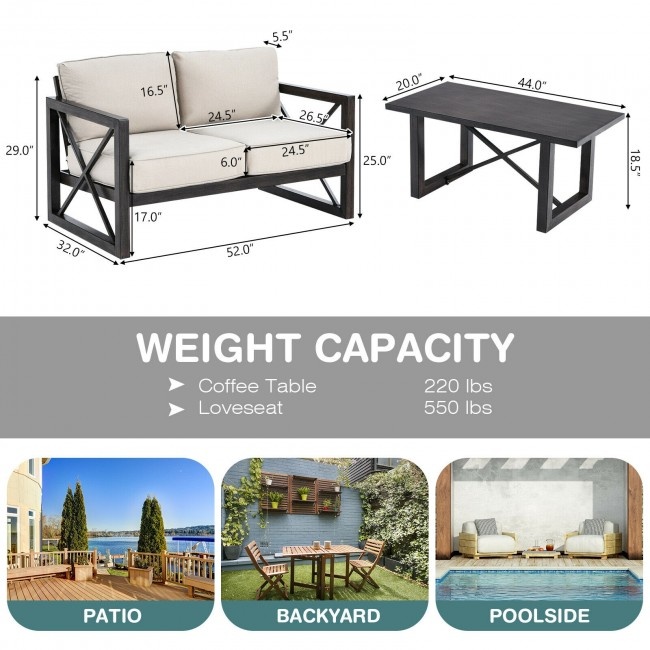 2 Pieces 6 Inch Patiojoy Patio Coffee Table Set With Thick Cushion