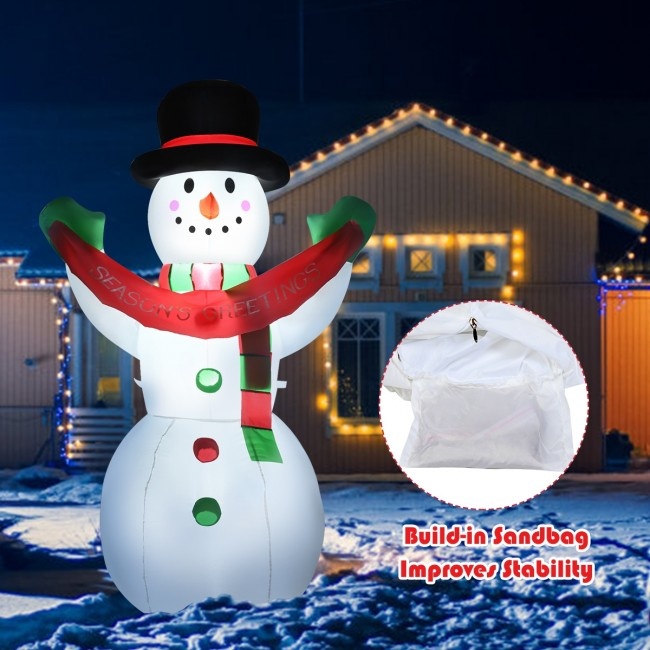 6 Feet Inflatable Christmas Snowman With Led Lights Blow Up Outdoor Yard Decoration