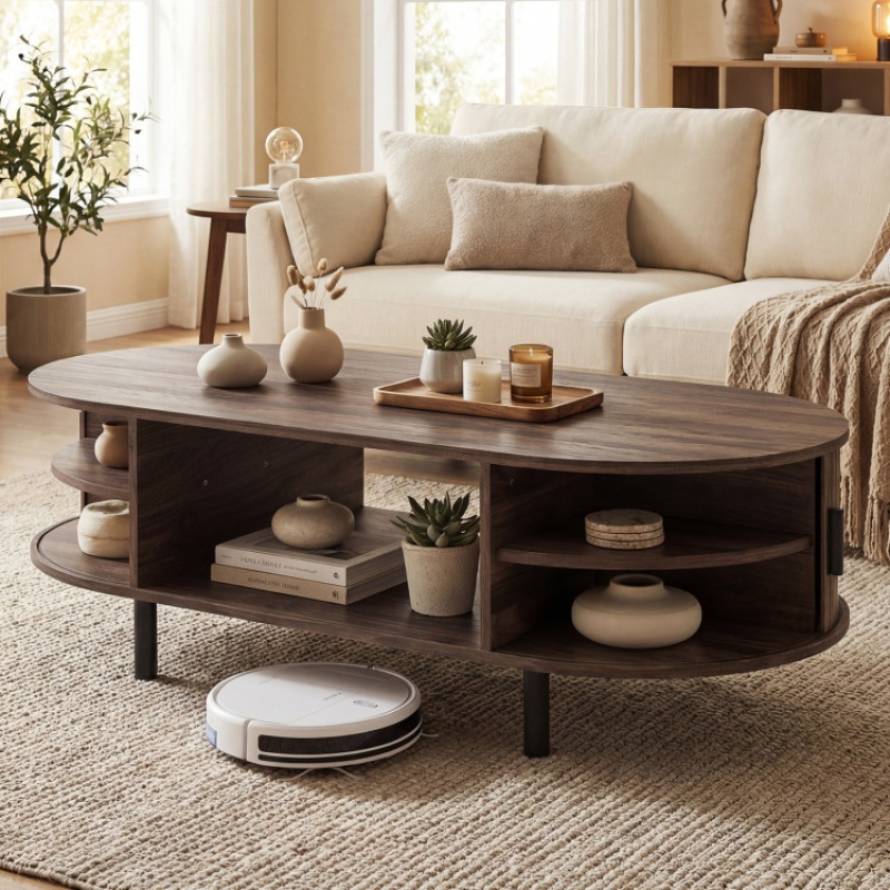 Oval Coffee Table 47.5Inch with Storage