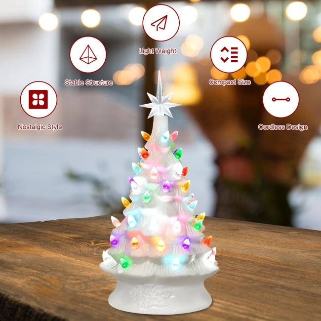 14 Inch PreLit HandPainted Ceramic Tabletop Christmas Tree