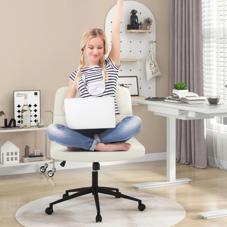 Height-Adjustable Armless Desk Chair With Wheels For Home Office Make Up-Beige