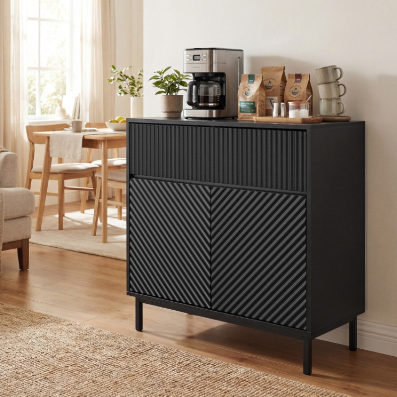 32" Wide Buffet Cabinet With 2 Doors And 1 Drawer For Kitchen-Black