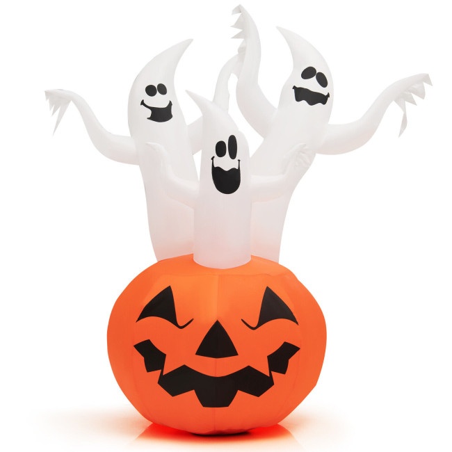 6 Feet Inflatable Halloween Three White Ghosts With Pumpkin Decor And Rotating Lamp