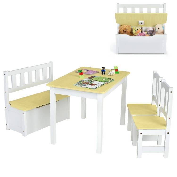 Kids' Wooden Activity Table and Chairs Set with Storage Bench