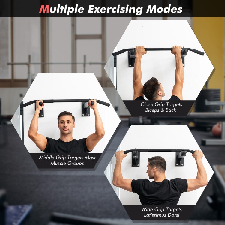 Wall Mounted Multi-Grip Pull Up Bar With Foam Handgrips
