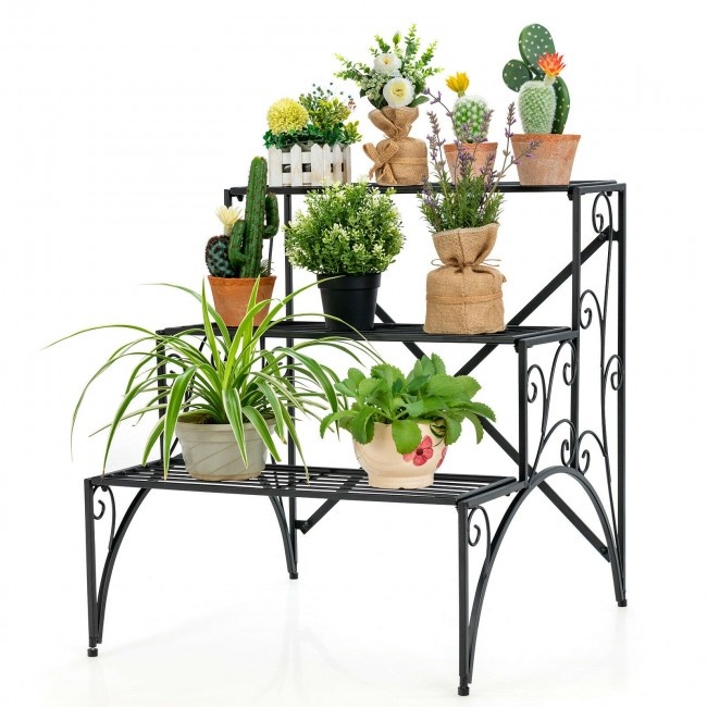 3 Tier Stair Style Metal Plant Stand Garden Shelf Flower Pot Display Rack