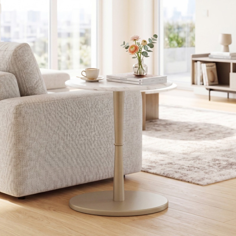 White and Gold Round Marble Side Table