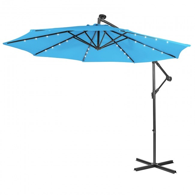10 Feet Patio Solar Powered Cantilever Umbrella With Tilting System