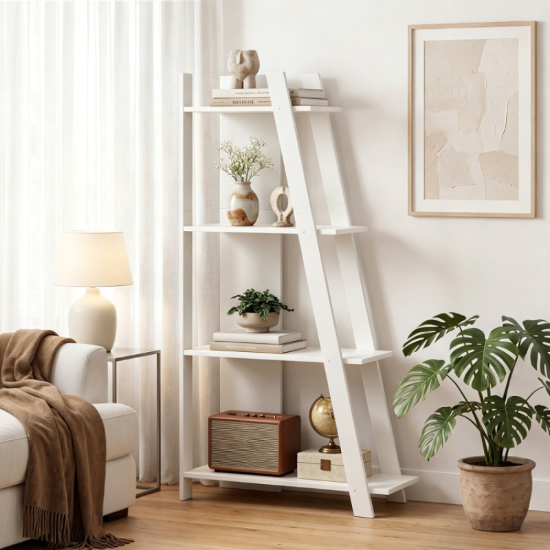 4-Tier Modern White Bookshelf