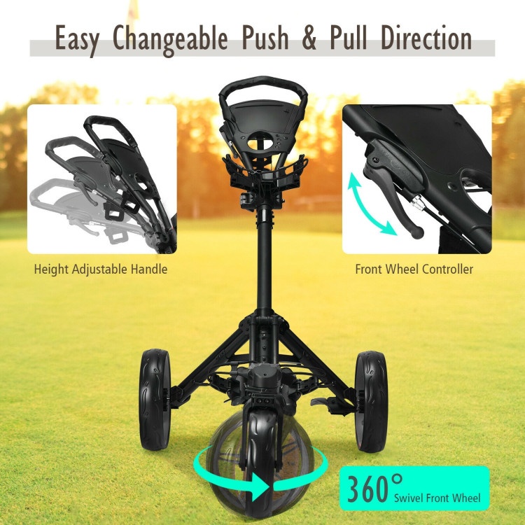 3 Wheel Folding Golf Push Cart With Scoreboard And Adjustable Handle