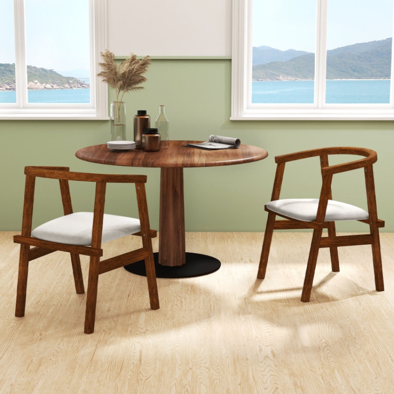 Set of 2 Solid Rubber Wood Dining Room Chairs with Wrap-Around Armrest