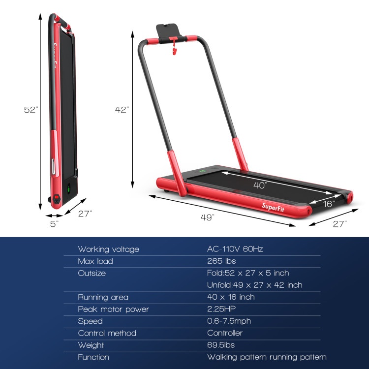 2.25 Hp 2-In-1 Folding Treadmill With Remote Control And Led Display