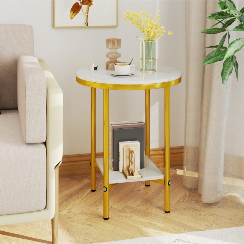2-Tier Round Coffee Table With Storage Shelf-1