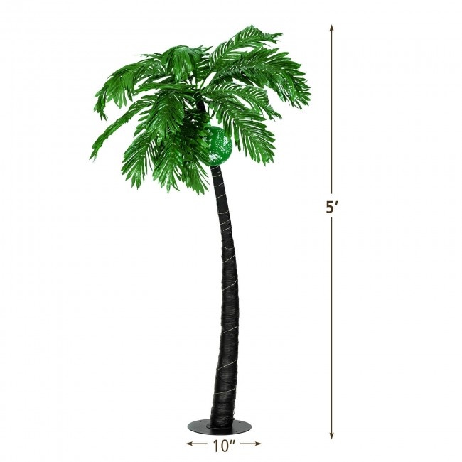 5 Ft Artificial Lighted Palm Tree with LED Lights and Metal Base for