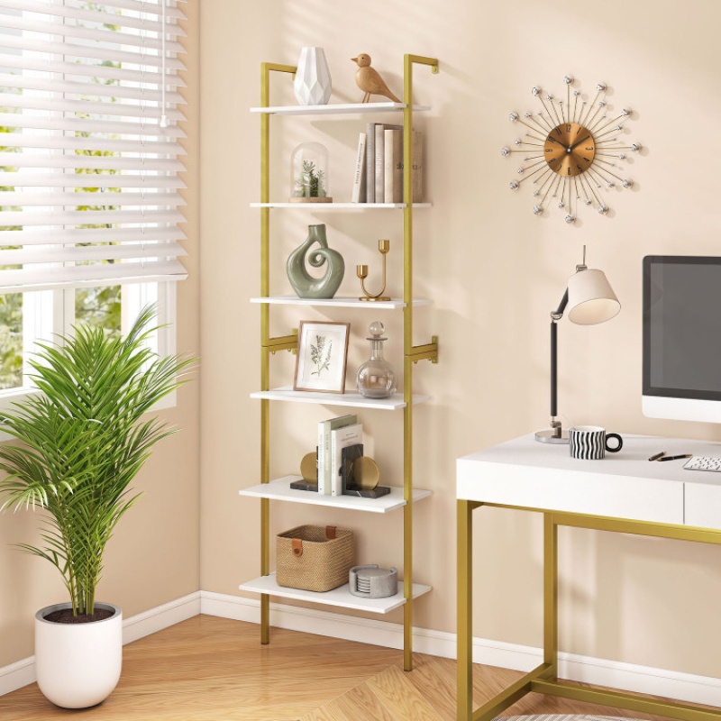 6-Tier Freestanding Ladder Storage Bookshelf - White