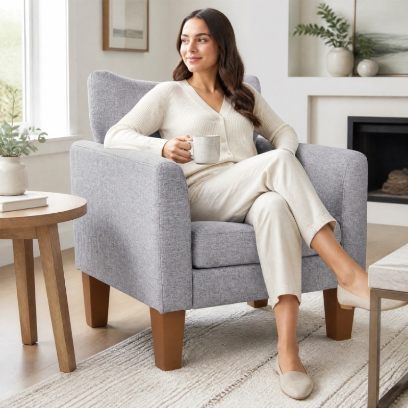 Modern Accent Chair With Removable Cushion & Pillow For Living Room-Gray