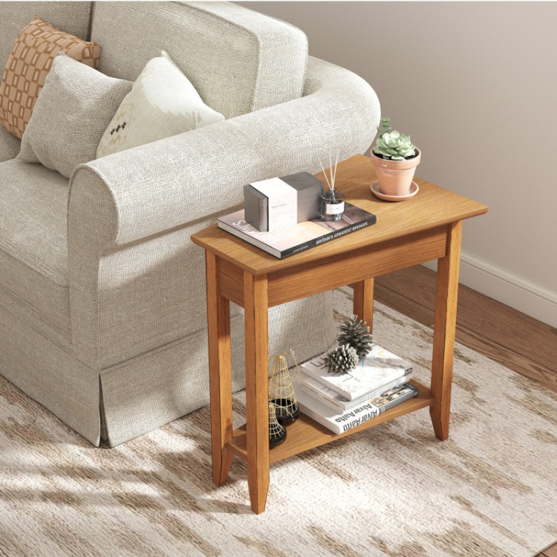 2-Tier Wedge Narrow End Table with Storage Shelf