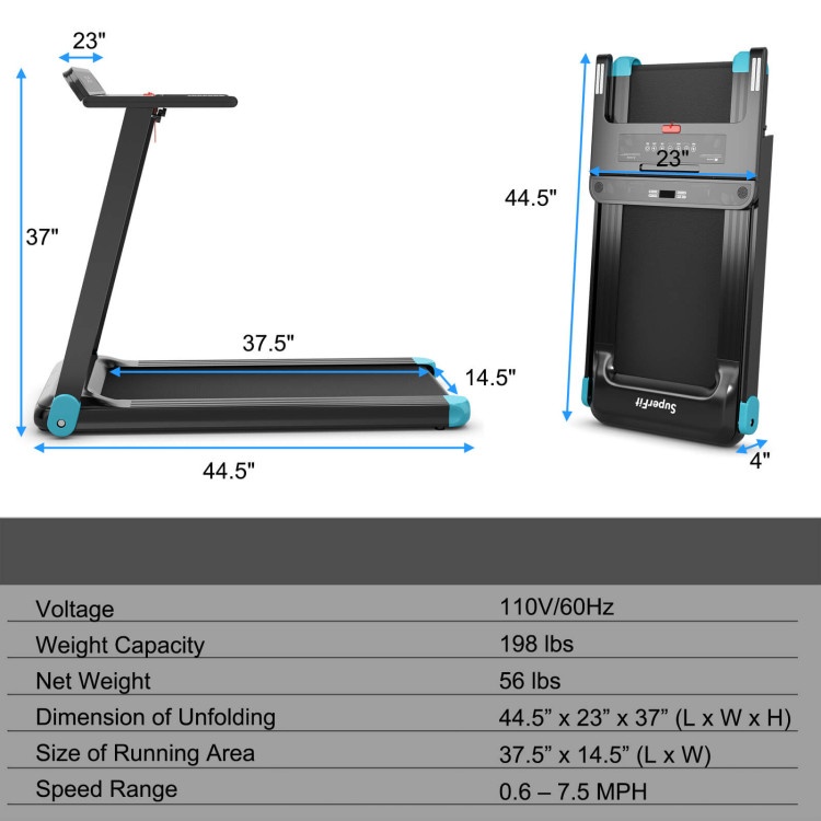 2.25 Hp Electric Folding Treadmill With Hd Led Display And App Control Speaker