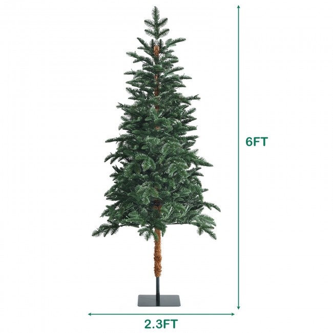 6 Feet Pre-Lit Artificial Hinged Pencil Christmas Tree With 250 Lights And Metal Stand