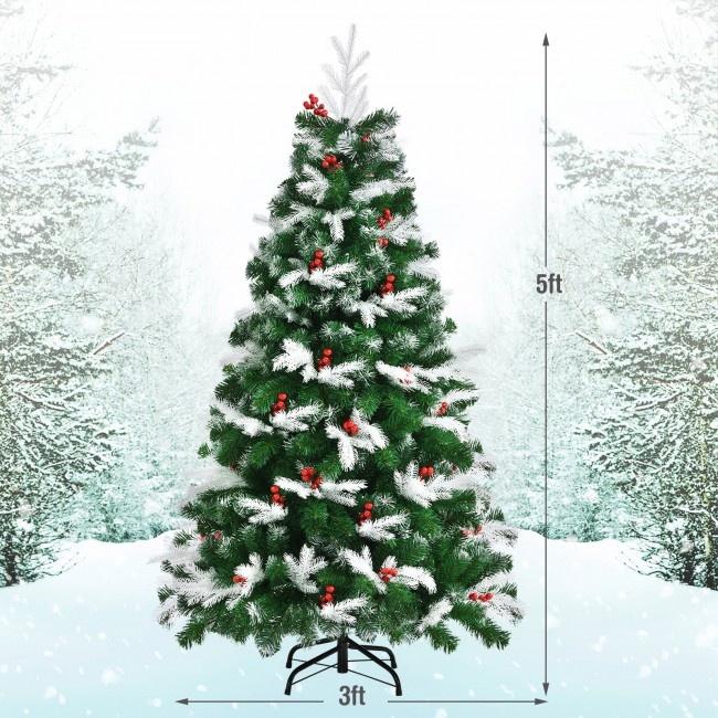 Snow Flocked Hinged Artificial Christmas Tree Pine Full Tree With 418 Branch Tips