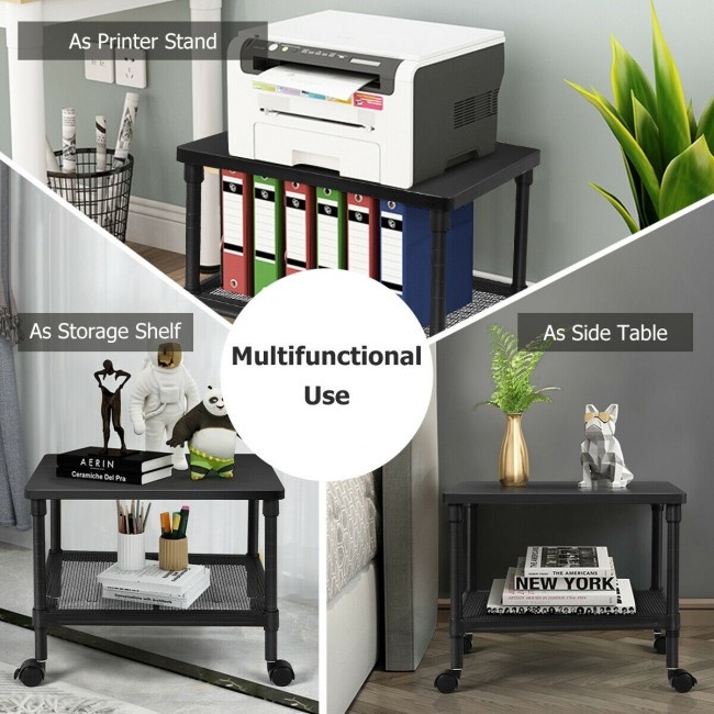 2Tier Rolling UnderDesk Printer Stand With Storage Shelf For Home/Office