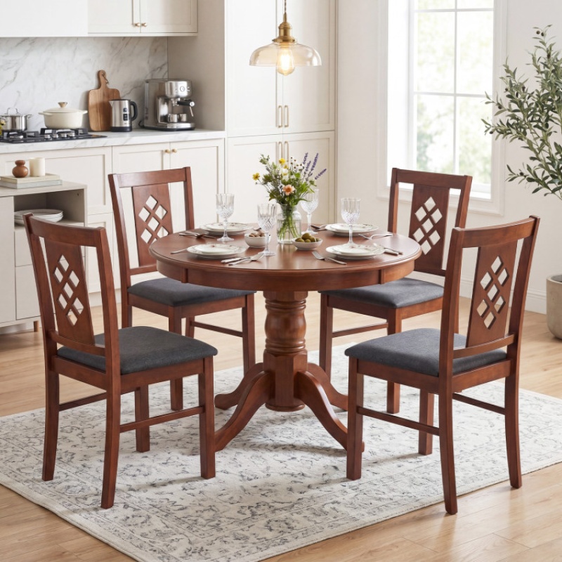 Linen Style Upholstered Kitchen Chairs With Wood Frames Set Of 4-Cherry