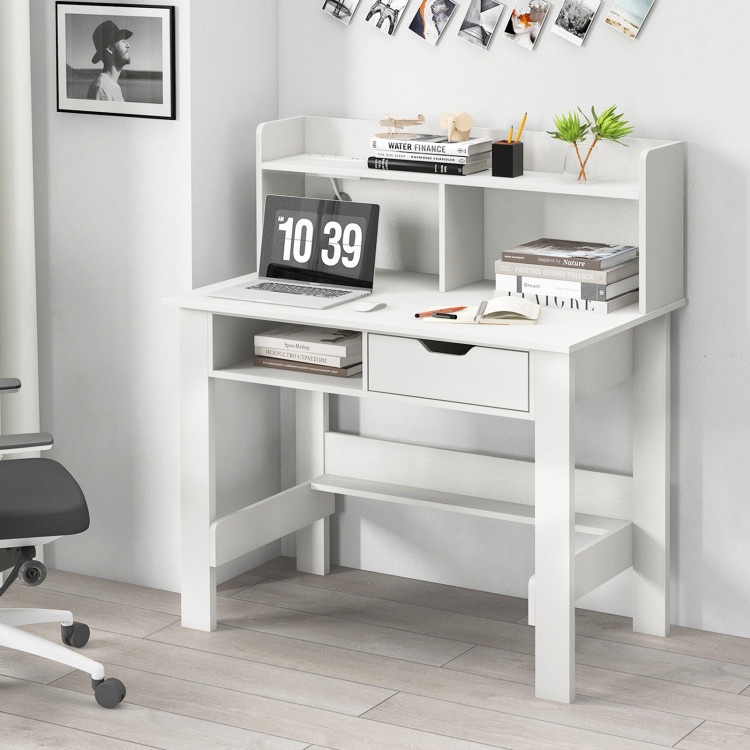 Home Office Computer Desk With Storage Shelves And Drawer Ideal For Working And Studying