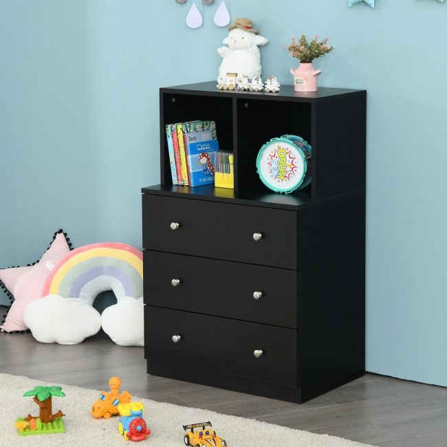 3 Drawer Dresser With Cubbies Storage Chest For Bedroom Living Room Color: Gray