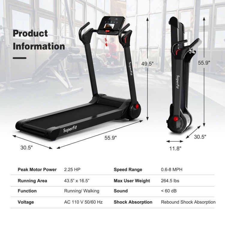 2.25 Hp Electric Motorized Folding Treadmill With Led Display