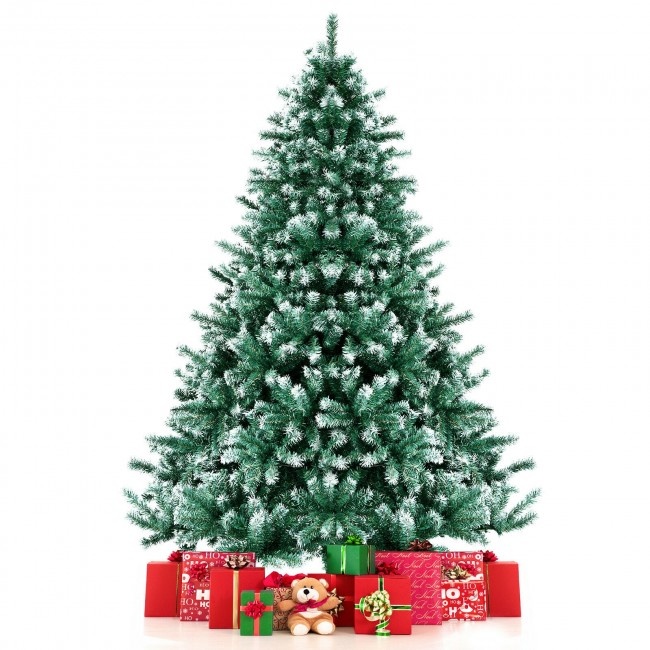 Snowy Hinged Artificial Christmas Tree With Realistic Tips And Metal Stand