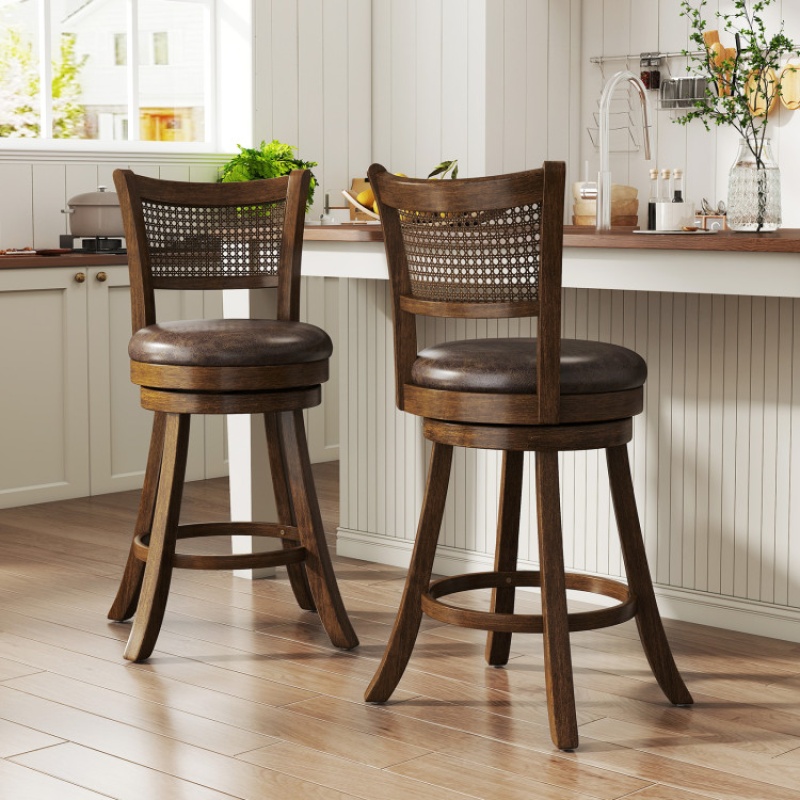 Set Of 2 Bar Stools 25" Swivel Bar Chairs Leathaire Counter Height Stools-Brown