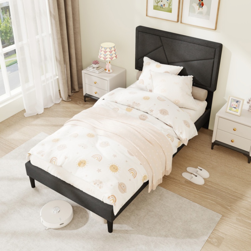 Upholstered Platform Bed Frame with High Headboard