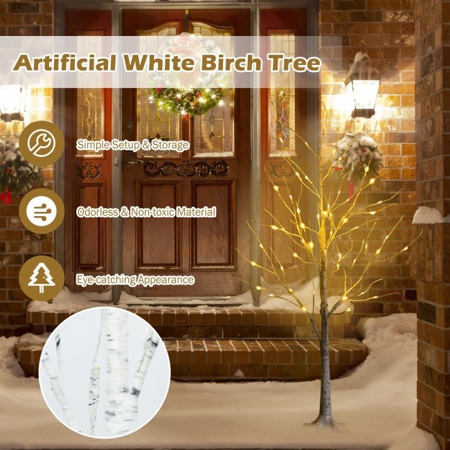 Pre-Lit White Twig Birch Tree For Christmas Holiday With Led Lights