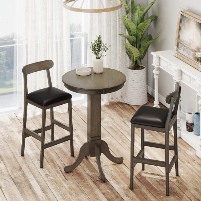 Costway 3-Piece Wood Bar Table Set with 2 Armless Stools
