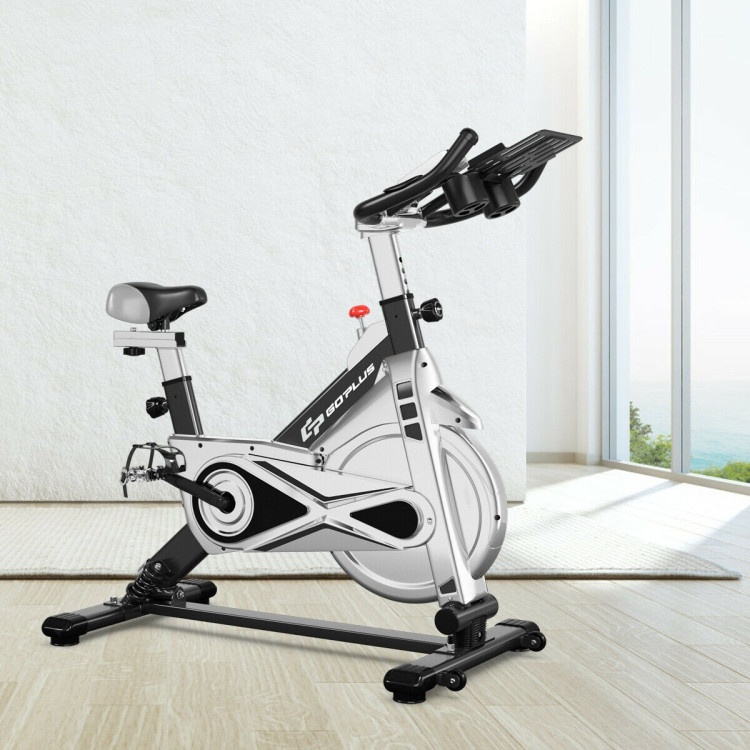 Stationary Silent Belt Adjustable Exercise Bike With Phone Holder And Electronic Display