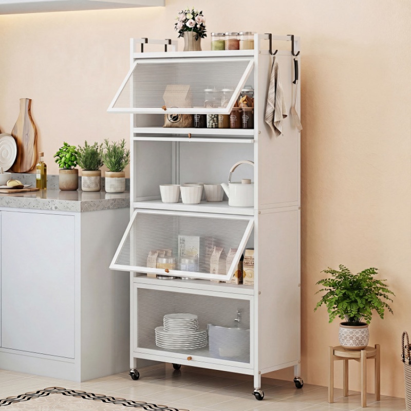 5-Tier Kitchen Storage Cabinet with 4 Flip-Up PC Doors