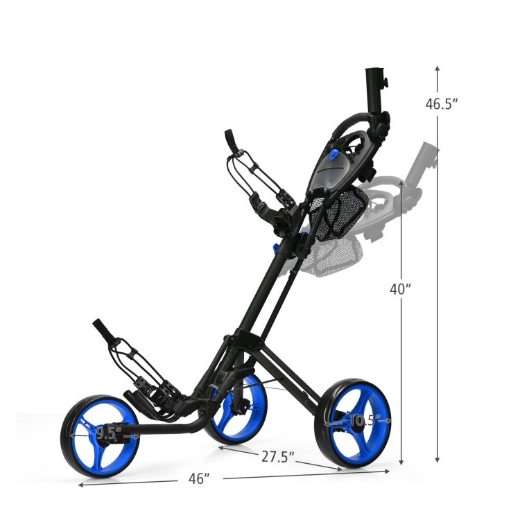 3 Wheel Folding Golf Push Cart With Brake Scoreboard Adjustable Handle