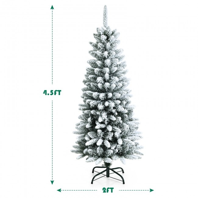 Snow-Flocked Hinged Artificial Christmas Pencil Tree With Mixed Tips
