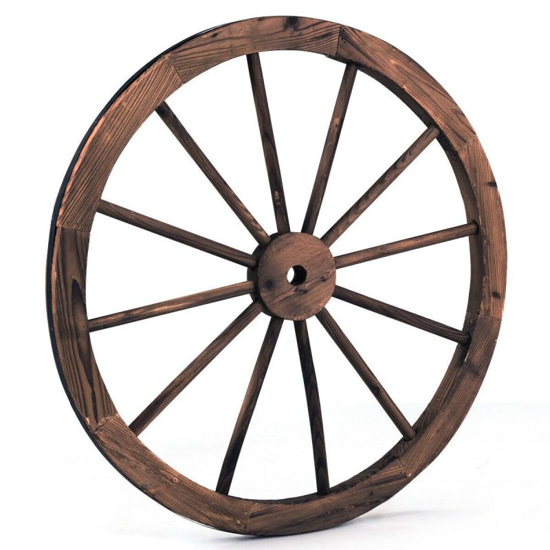 Set Of 2 30-Inch Decorative Vintage Wood Wagon Wheel