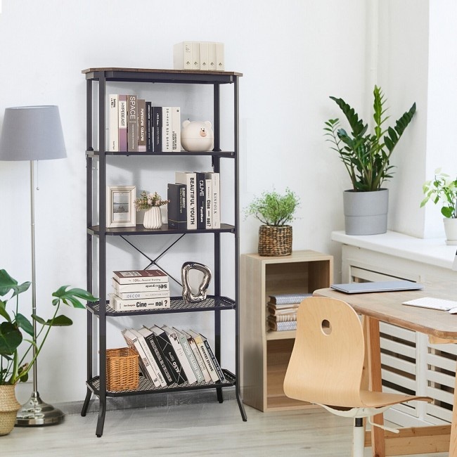 Industrial 5-Layer Bookshelf With Out-Stretched Legs