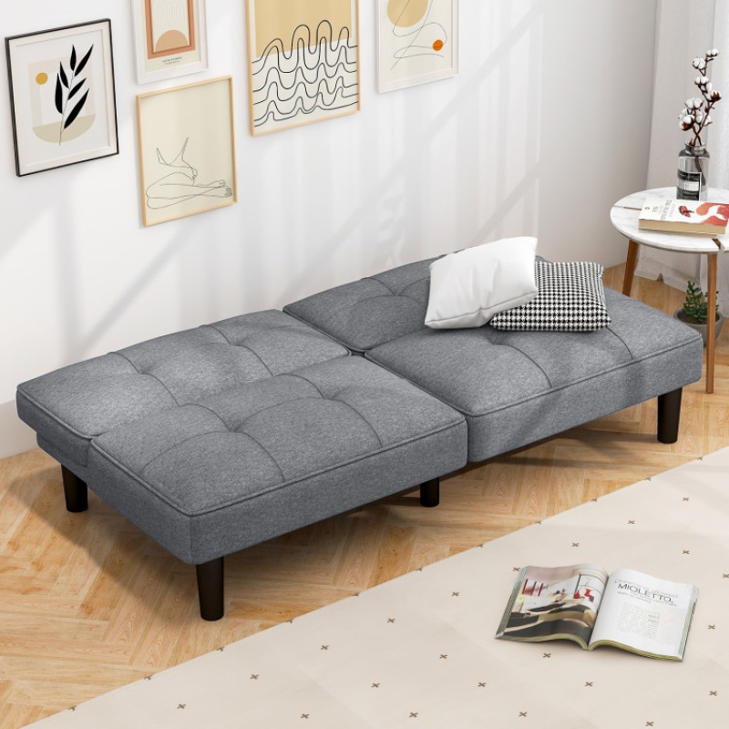 Gray Convertible Folding Futon Sofa Bed with 6-Position Adjustable Backrest